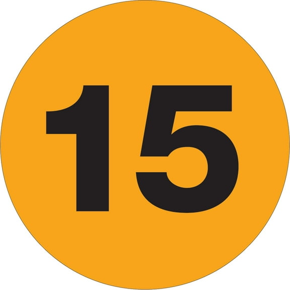 Tape Logic® Permanent Inventory Labels, DL1356, Number 15, Round, 3", Fluorescent Orange, Roll Of 500