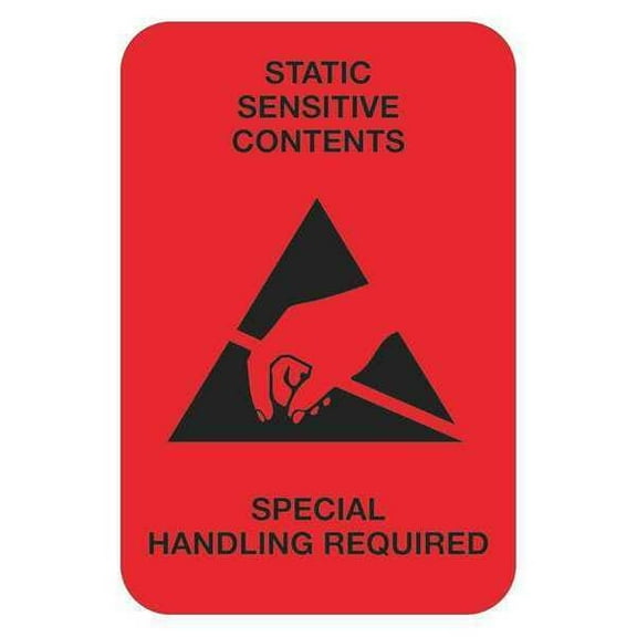 Tape Logic Preprinted Shipping Labels, DL1372, Static Sensitive Contents, Rectangle, 2" x 3", Fluorescent Red, Roll Of 500