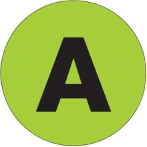 Tape Logic DL7001 2 in. Circle A Fluorescent Green Letter Labels