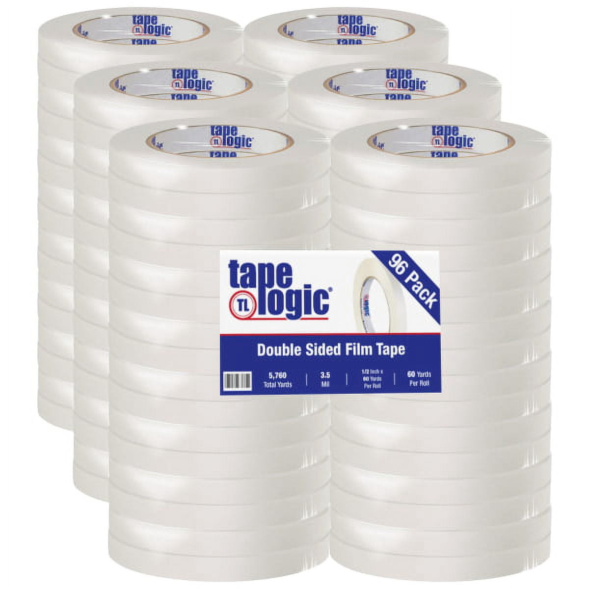 Tape Logic® Double-Sided Film Tape, 3" Core, 0.5" x 180', White, Pack Of 96