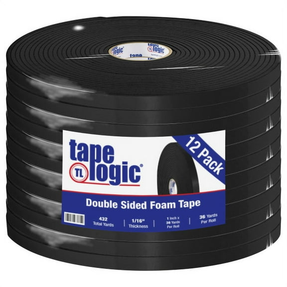 Tape Logic® Double-Sided Foam Tape, 1" x 36 Yd., Black, Case Of 12