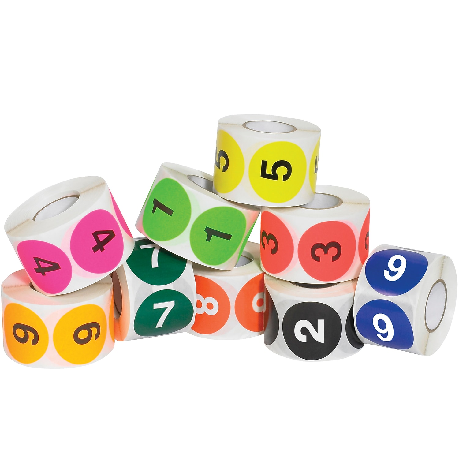 Tape Logic Easy Order Packs Numbers (1-10) 2" Circle Assorted Colors 10/Case DL1240