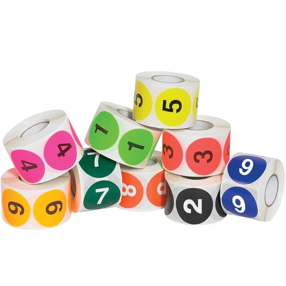 Tape Logic Easy Order Packs Numbers (1-10) 2" Circle Assorted Colors 10/Case DL1240