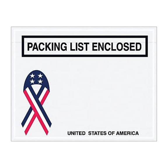 Box Partners "Packing List Enclosed" Envelopes U.S.A. Ribbon 7" x 5 1/2" Red/White/Blue 1000/ PL467