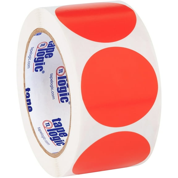Tape Logic Inventory Circle Labels 2" Fluorescent Red 500/Roll DL613G
