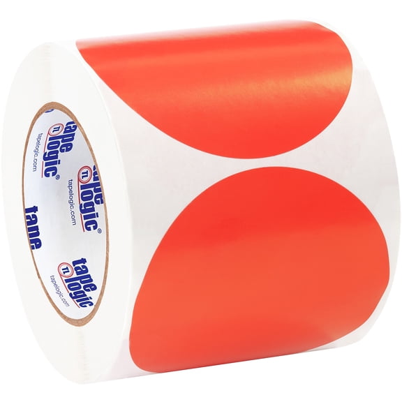 Tape Logic Inventory Circle Labels 4" Fluorescent Red 500/Roll DL615G