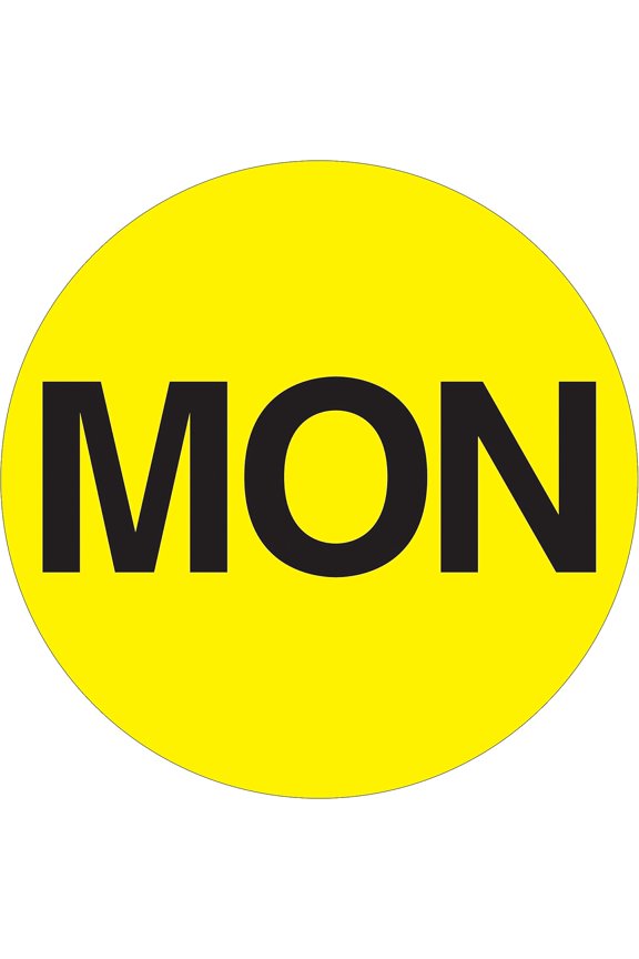 Tape Logic Inventory Circle Labels Days of the Week "MON" 1" Fluorescent Yellow DL6501