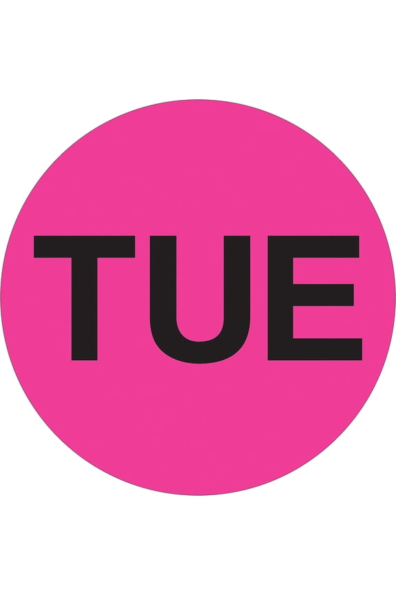 Tape Logic Inventory Circle Labels Days of the Week "TUE" 2" Fluorescent Pink 50 DL6512