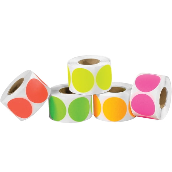 Tape Logic Inventory Fluorescent Circles Labels, DL1236, 2", Assorted Fluorescent Colors, Case Of 5,000
