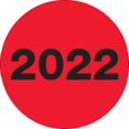 thumbnail image 1 of Tape Logic Labels, "2022" Year, 2" Circle, Fluorescent Red, 500/RL (DL6833), 1 of 1