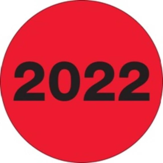 Tape Logic Labels, "2022" Year, 2" Circle, Fluorescent Red, 500/RL (DL6833)