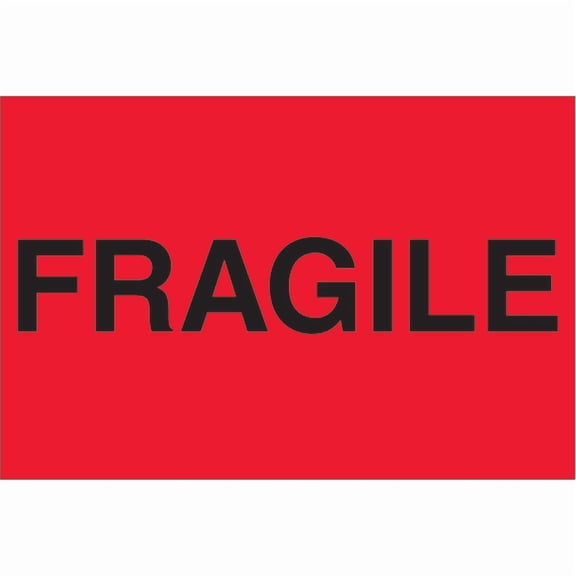 Tape Logic® Preprinted Labels, DL1055, Fragile, Rectangle, 2" x 3", Fluorescent Red, Roll Of 500