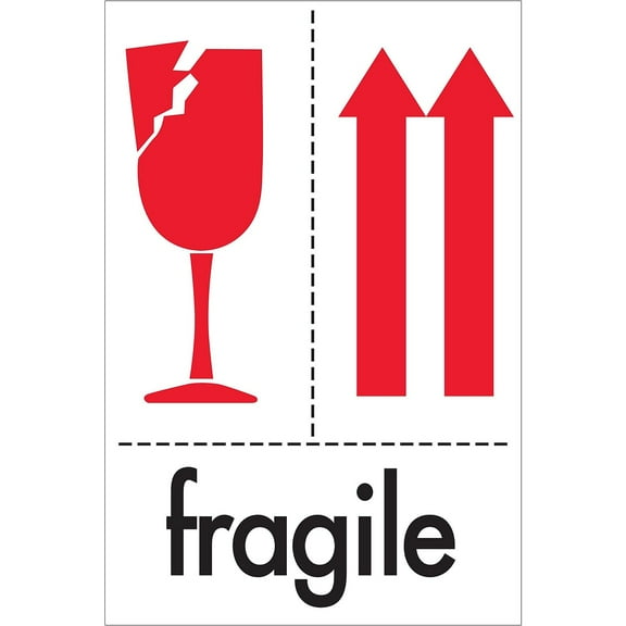 Tape Logic Preprinted International Safe-Handling Labels, DL2151, Fragile, Rectangle, 4" x 6", Red/White/Black, Roll Of 500
