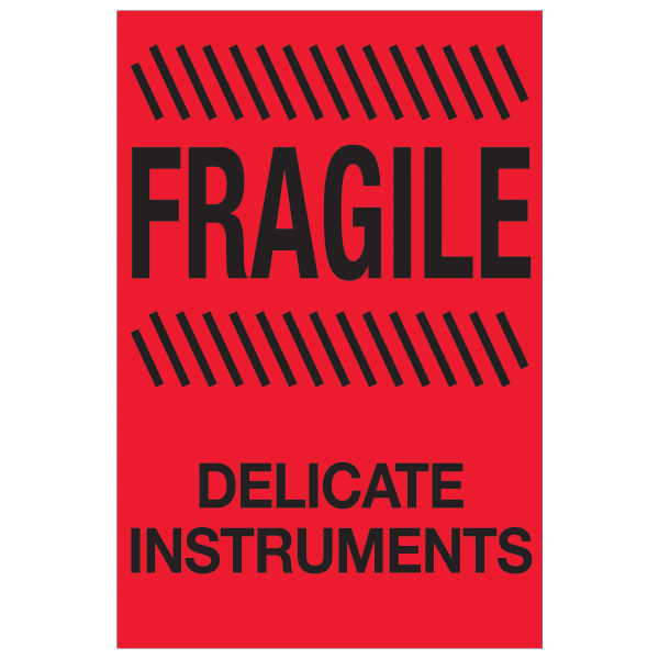 Tape Logic® Preprinted Special Handling Labels, DL1189, Fragile Delicate Instruments, Rectangle, 4" x 6", Fluorescent Red, Roll Of 500