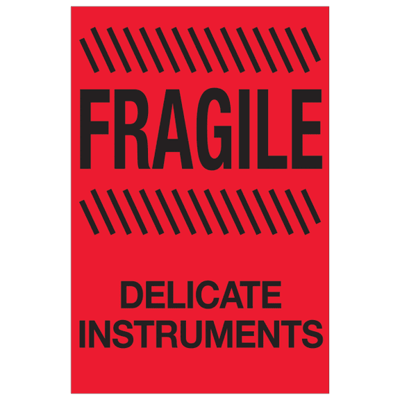 Tape Logic® Preprinted Special Handling Labels, DL1189, Fragile Delicate Instruments, Rectangle, 4" x 6", Fluorescent Red, Roll Of 500