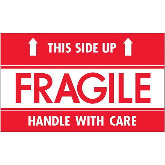 Tape Logic Labels "Fragile - This Side Up - HWC" 3" x 5" Red/White 500/Roll SCL521