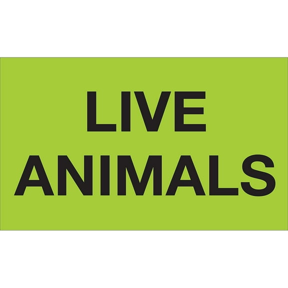 Tape Logic® Pre™Printed Shipping Labels, DL3411, 3" x 5", Live Animals, Fluorescent Green, Roll Of 500