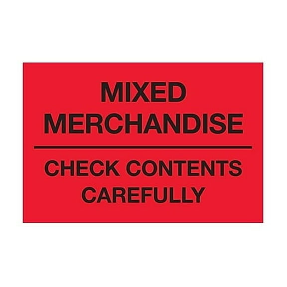 Tape Logic Labels "Mixed Merchandise Check Contents Carefully" 2 x 3" Fluorescent Red 500/Roll