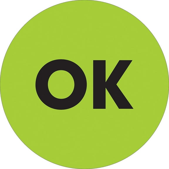 Tape Logic Labels "OK" 1" Circle Fluorescent Green 500/Roll DL1271