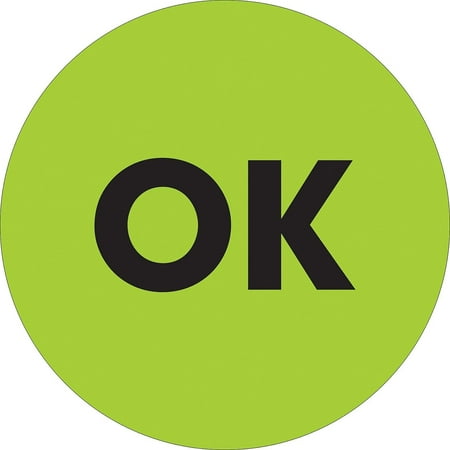 Tape Logic Labels "OK" 2" Circle Fluorescent Green 500/Roll DL1272