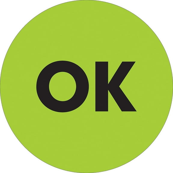 Tape Logic Labels "OK" 2" Circle Fluorescent Green 500/Roll DL1272