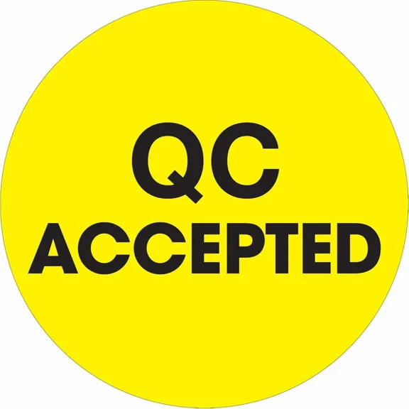 Tape Logic Labels, "Qc Accepted", 2" Circle, Fluorescent Yellow, 500/Roll