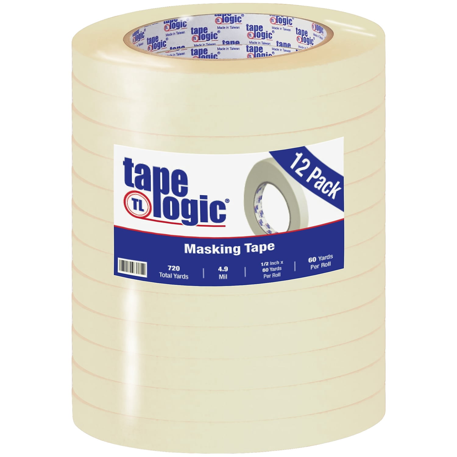 Tape Logic® 2200 Masking Tape, 3" Core, 0.5" x 180', Natural, Case Of 12