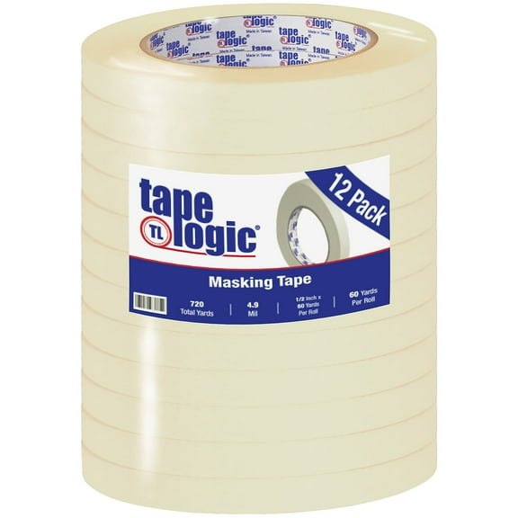 Tape Logic Masking Tape,1/2x60 yd.,Natural,PK12 T933220012PK