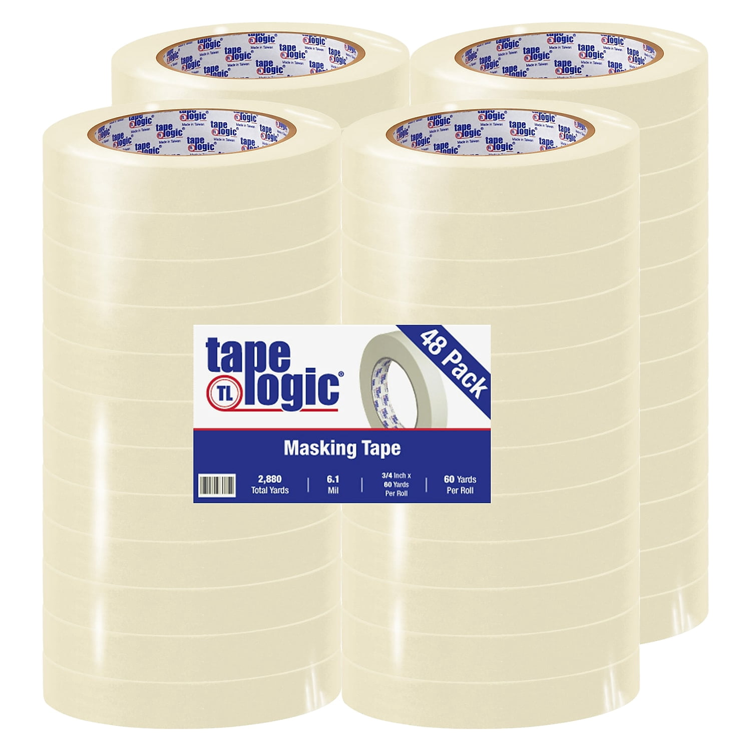 Tape Logic® 2600 Masking Tape, 3" Core, 0.75" x 180', Natural, Pack Of 48