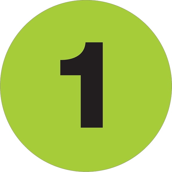 Tape Logic Permanent Inventory Labels, DL1341, Number 1, Round, 3", Fluorescent Green, Roll Of 500