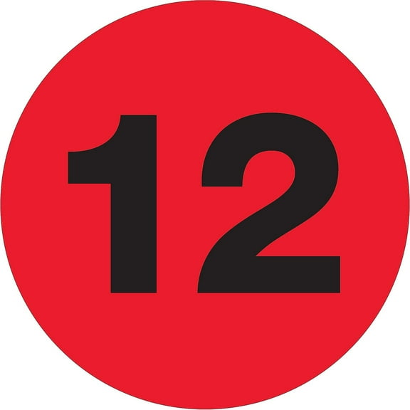 Tape Logic Permanent Inventory Labels, DL1353, Number 12, Round, 3", Fluorescent Red, Roll Of 500