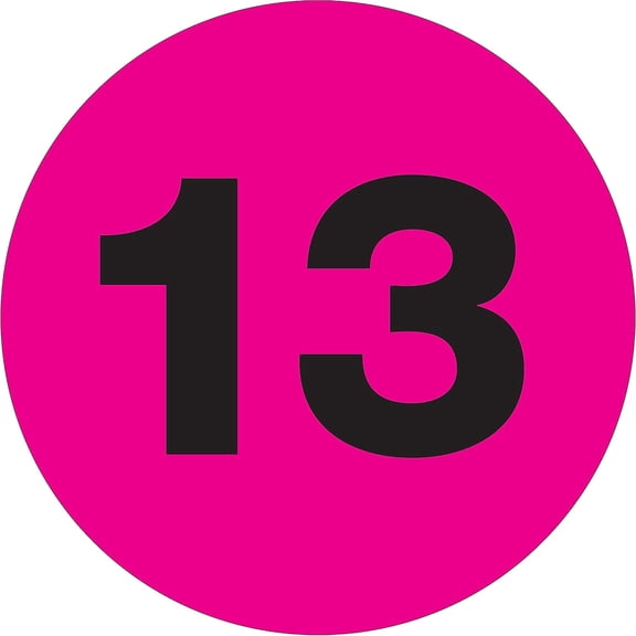 Tape Logic Permanent Inventory Labels, DL1354, Number 13, Round, 3", Fluorescent Pink, Roll Of 500