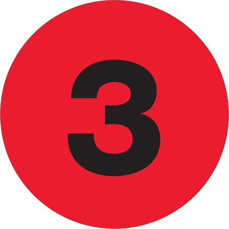 Tape Logic Number Labels "3" 3" Circle Fluorescent Red 500/Roll DL1343