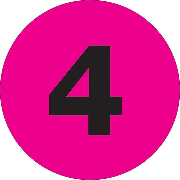 Tape Logic Fluorescent Pink - "4" Number Labels 1", DL6754, Roll of 500
