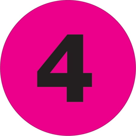 Tape Logic® Permanent Inventory Labels, DL1361, Number 4, Round, 4", Fluorescent Pink, Roll Of 500