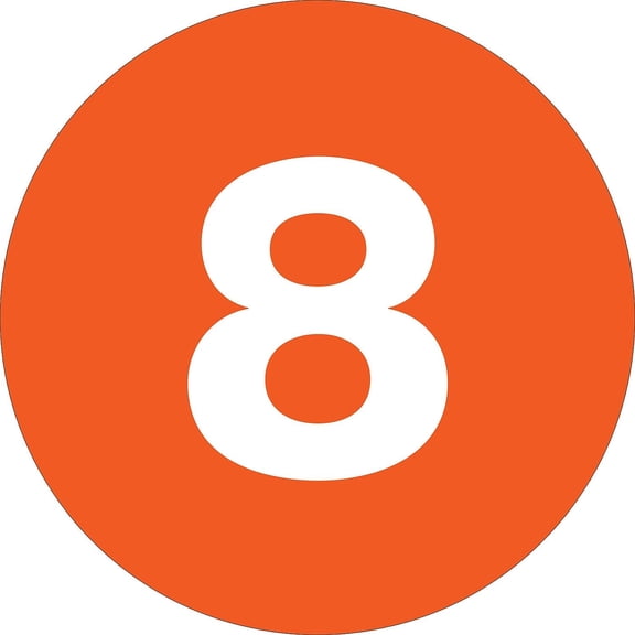 Tape Logic Number Labels "8" 1" Circle Fluorescent Orange 500/Roll DL6758