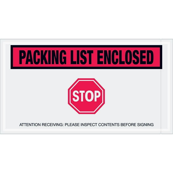 Tape Logic "Packing List Enclosed - Stop" Envelopes 5 1/2" x 10" Red 1000/Case (PL492)