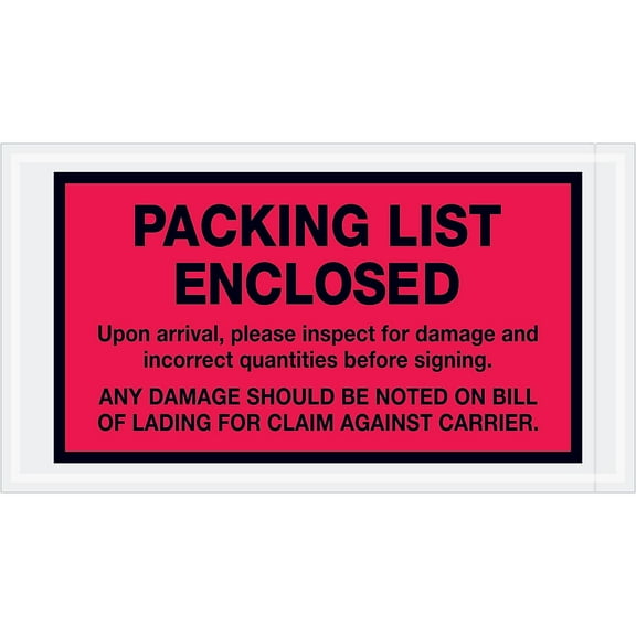 Tape Logic "Packing List Enclosed" Envelopes 5 1/2" x 10" Red 1000/Case PL469