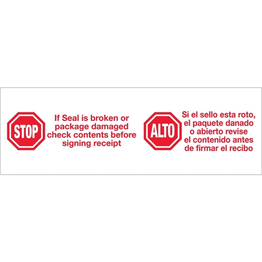 Tape Logic Pre-Printed Packing Tape White - Stop / Alto 3" x 110 Yard Roll (24 Roll/Case)