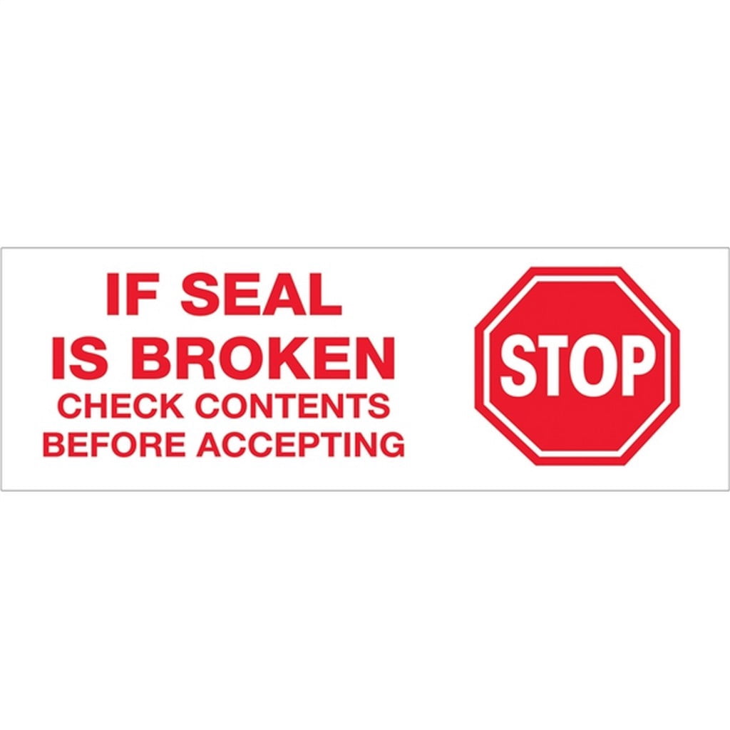 Tape Logic Pre-Printed Packing Tape White - Stop if Seal is Broken 2" x 110 Yard Roll (36 Roll/Case)