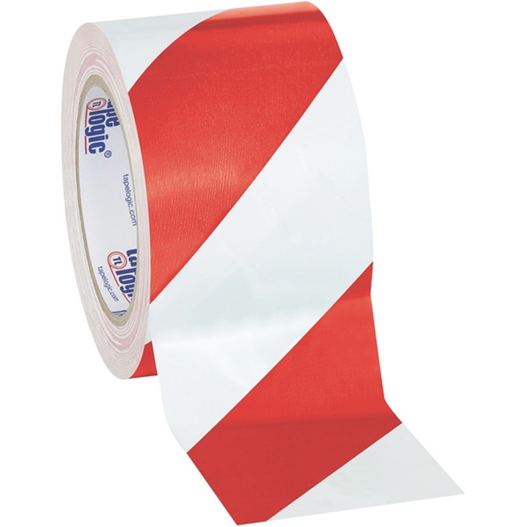 Tape Logic Red/White Striped Vinyl Safety Tape 3" x 36 Yard Roll (16 Roll/Case)