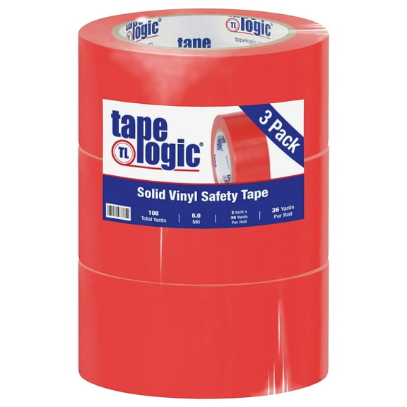 Tape Logic T92363PKR 2 in. x 36 yards Red Solid Vinyl Safety Tape - Pack of 3