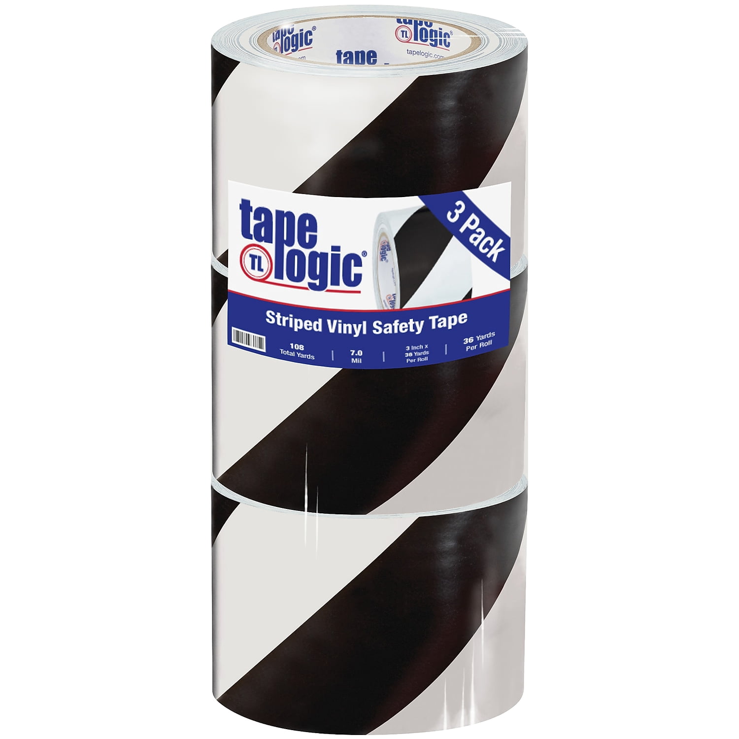 Tape Logic T93363PKBW 3 in. x 36 yards Black & White Striped Vinyl Safety Tape - Pack of 3