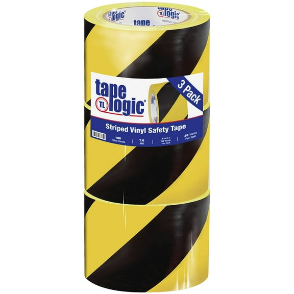 Tape Logic Striped Vinyl Tape 7.0 Mil 3" x 36 yds. Black/Yellow 3/Case T93363PKBY
