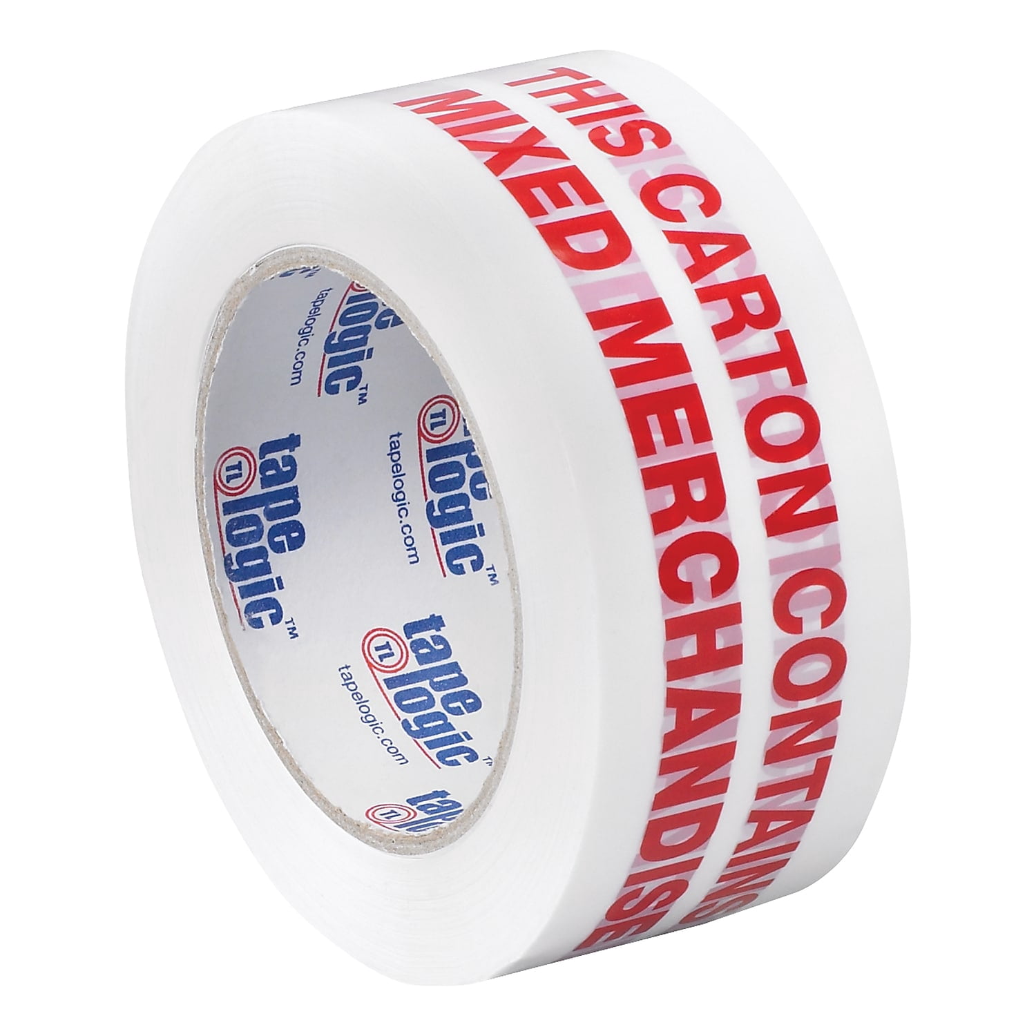 Tape Logic® Mixed Merchandise Preprinted Carton Sealing Tape, 3" Core, 2" x 55 Yd., Red/White, Pack Of 36