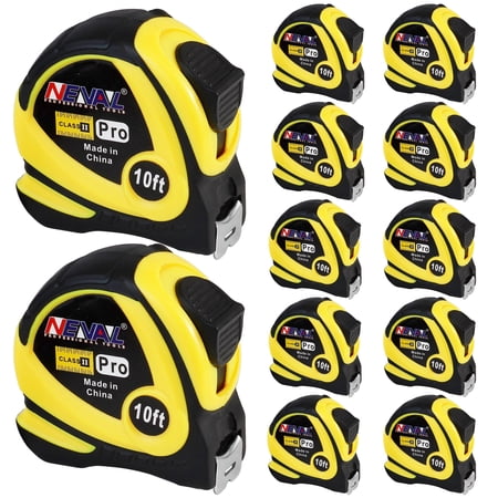 Tape Measure 10ft, 12-Pack Bulk, Self-Locking, Easy Read Measuring Tape, Retractable with Fractions 1/8 inch Scale