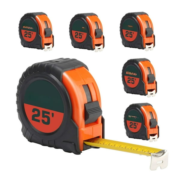 Tape Measure 25 ft, 6 Pack Bulk Easy to Read Tape Measure Retractable with 1/8 Fractions, Measuring Tape 25 ft x 1 Inch