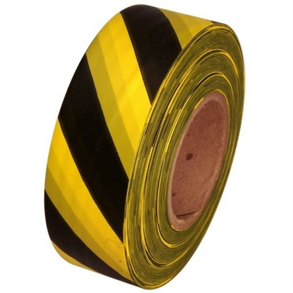 Tape Planet Black and Yellow Safety Striped Flagging Tape 1 3/16" x 31.200 ft Roll Non-Adhesive