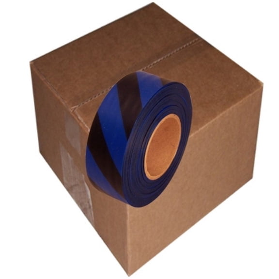 Tape Planet Blue and Black Safety Striped Flagging Tape 1 3/16" x 31.200 ft Roll Non-Adhesive (12 Roll/Case)