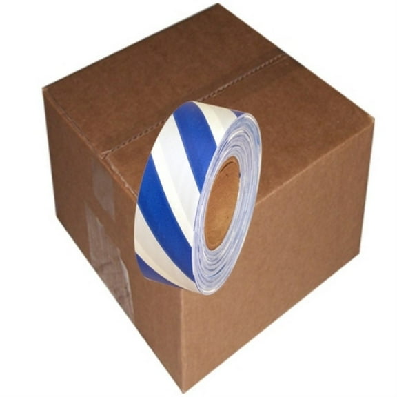 Tape Planet Blue and White Safety Striped Flagging Tape 1 3/16" x 31.200 ft Roll Non-Adhesive (12 Roll/Case)